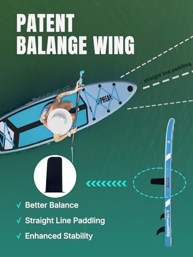 Niphean (Extra Large) Inflatable Paddle Board, SUP for 2+1 People/Family 500lbs Capacity Stand Up Paddle Board with SUP Accessories, StabilTrac Fin Non-Slip Paddleboard for Adults - color: Sky Blue