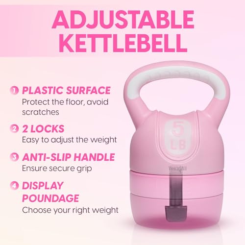 Yes4All Kettlebell Sets - Adjustable Kettlebell Set for Strength Training - Kettlebells Adjustable Weight for Versatile Workouts - color: C. Pink, style: B. Pair/Combo