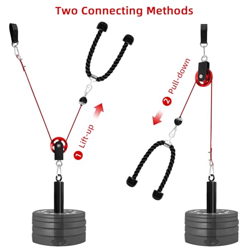 LFJ LAT Pull Down and Lift Weight Pulley System Cable Machine Pulley Attachment for Triceps Pull Down, Biceps Curl, Back, Forearm, Shoulder Home Gym Equipment - style: Red set with aluminum alloy pulley