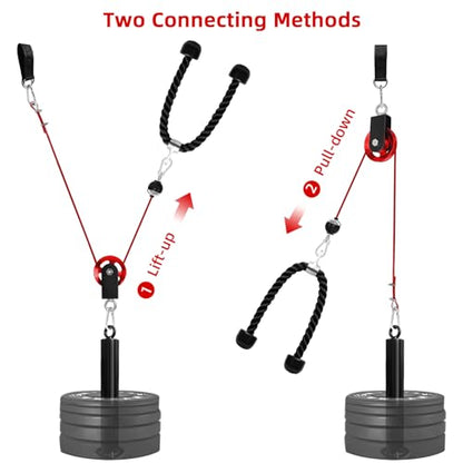 LFJ LAT Pull Down and Lift Weight Pulley System Cable Machine Pulley Attachment for Triceps Pull Down, Biceps Curl, Back, Forearm, Shoulder Home Gym Equipment - style: Red set with aluminum alloy pulley