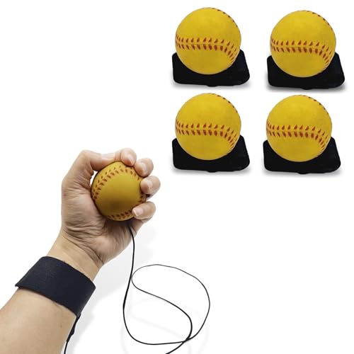 ZUYEE 4/8/16 Pack 2.36 inch Wrist Return Balls Baseballs on a String with Wristband - for Kids, Teens & Adults - Fun Sports Gift for Wrist Exercise Hand-Eye Coordination & Rebound Practice - color: Yellow, style: 4