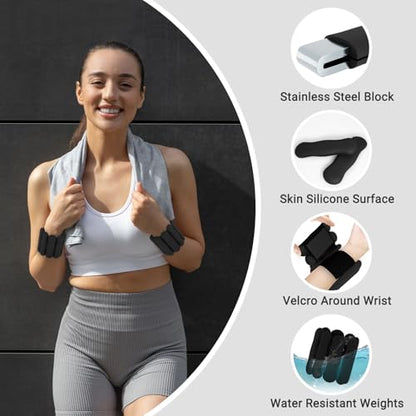 Ankle and Wrist Weights for Women & Men, Adjustable Arm & Leg Weights Set of 2 (1 lb/2 lb Each) Soft Silicone Weighted Bands Weighted Bracelet for Pilates Yoga Dance Walking Running Swimming Water Pool Home Gym Fitness Workout Jogging Gymnastics Aerobics
