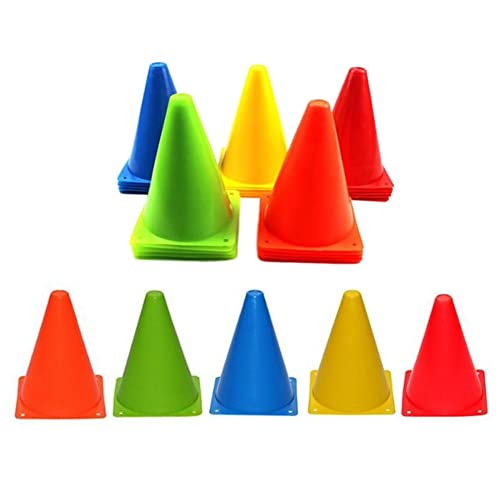 Jilukibo 7 inch Outdoor Plastic Agility Cones, Inch Soccer Cones Sports Training Agility Field Marker Traffic Safety Cones for Skating Basketball Football Drills, 5 Colors (20 Pack)