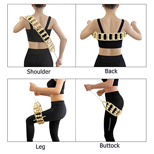 2 in 1 Wooden Back Massager Roller Rope & Handheld Roller Massager Stick, Relax Fascia, Cellulite, Muscle, Back & Abdomen, Therapy Lymphatic Anti Cellulite Muscle Recovery Massage Tool