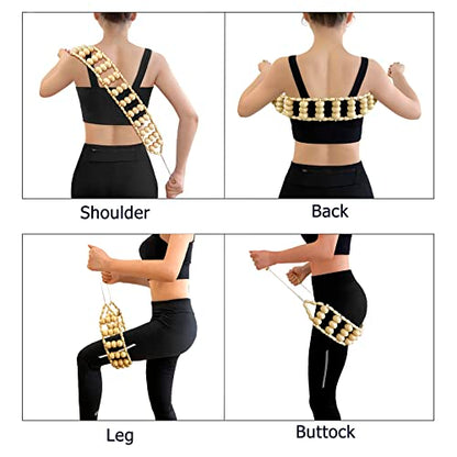 2 in 1 Wooden Back Massager Roller Rope & Handheld Roller Massager Stick, Relax Fascia, Cellulite, Muscle, Back & Abdomen, Therapy Lymphatic Anti Cellulite Muscle Recovery Massage Tool