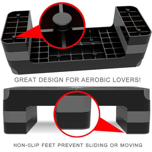 Aerobic Exercise Step, Adjustable Aerobic Stepper for Exercise, Workout Step Platform, Step Up Box, 26.5" Step Deck with 4” 6” 8” Adjustable Height Risers, Women Home Gym Fitness