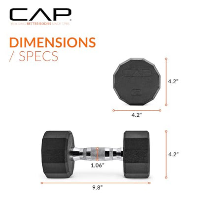 CAP Rubber Coated Dumbbell Weights, Free Weights for Home Gym Strength Training, Anti-Roll Hex Dumbbells with Black, Chrome & Comfort Grip Handles, Singles - size: 12 lb, style: 12-Sided - Chrome Handle
