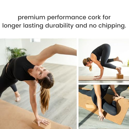Cork Yoga Blocks 2 Pack – High Density Non Slip with Select Cork Grain for Chip-Resistant Durability | Extra Thick 4” for Support & Stability | Natural, Smooth, and Crumble Free | Body By Yoga