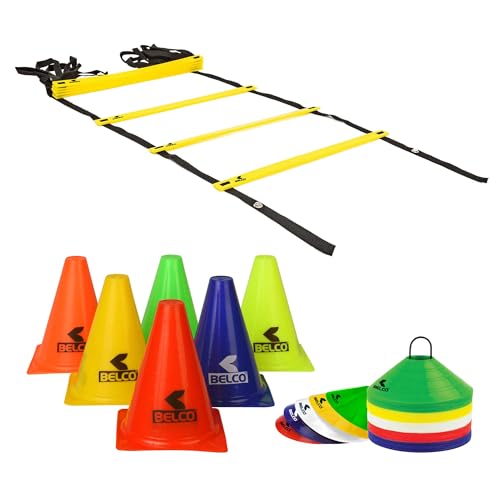 PVC Cones, Pack 6, 10 Space Markers and Ladder Agility, 4 Meter Combos (Multicolour, 6 Inch) - style: SET--1