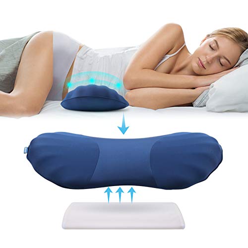 RESTCLOUD Adjustable Lumbar Support Pillow for Sleeping Memory Foam Back Support Pillow for Lower Back Pain Relief and Sleeping, Lumbar Support Pillow for Bed and Chair - color: Dark Blue, size: Includes a removable pad