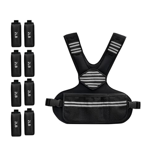 Adjustable Weighted Vest for Men Women, Removable Ironsand Bags Weighted Training Vest with Reflective Strips, v-Neck, Adjustable Waist Belt & Pocket, for Running Workout Fitness Strength Training