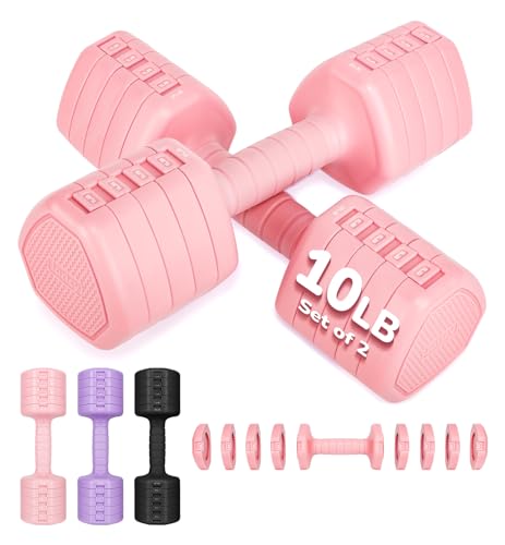 Adjustable Dumbbell Set of 2, 10LB 20LB 30LB Weight Set - color: Pink, size: 20 lbs Total-(10LB Each)