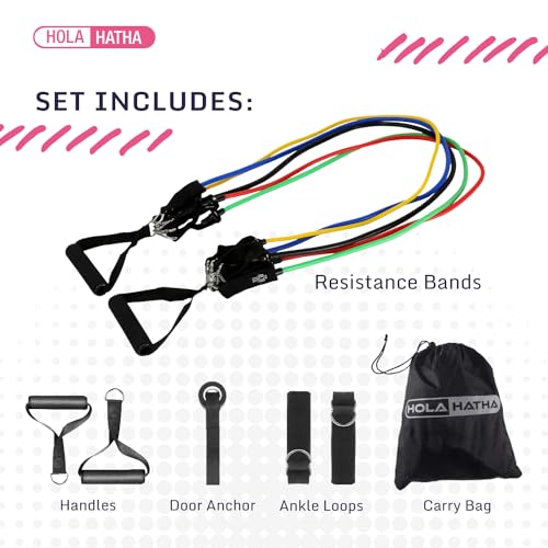 Resistance Band Fitness Set - 100-Pound Max, Home Gym Workout Kit with 5 Bands, Handles, Ankle Loops, Door Anchor, & Carry Bag