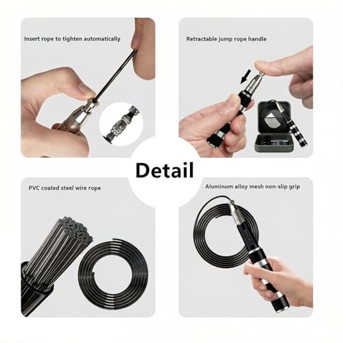 Retractable Jump Rope - No Tool Adjustable, Fits in Pocket, Tangle-Free Steel Cable for Travel & Gym