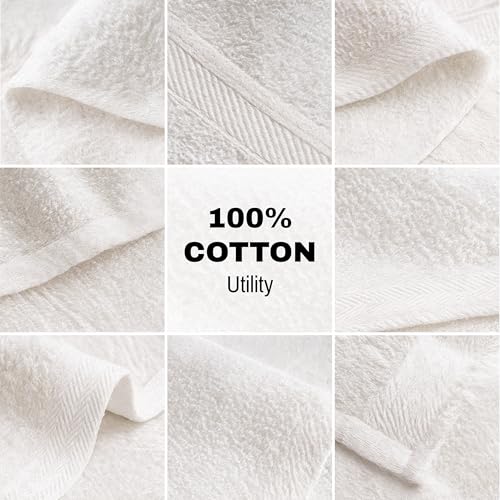 JMR White Bath Towels Bulk Pack of 12 (20x40) - 100% Cotton Lightweight & Quick-Dry Cotton Towels for Hotel, Rental Properties, Gym & Commercial Uses