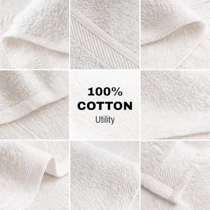 JMR White Bath Towels Bulk Pack of 12 (20x40) - 100% Cotton Lightweight & Quick-Dry Cotton Towels for Hotel, Rental Properties, Gym & Commercial Uses