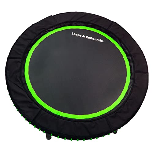 LEAPS & REBOUNDS 40" Adjustable Stability Bar Attachment with 40" Mini Fitness Trampoline and Home Gym Rebounder for Cardio Exercises, Green