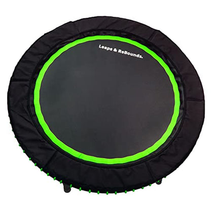 LEAPS & REBOUNDS 40" Adjustable Stability Bar Attachment with 40" Mini Fitness Trampoline and Home Gym Rebounder for Cardio Exercises, Green