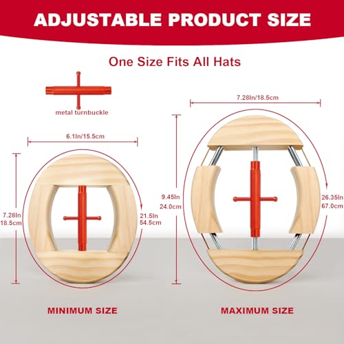 4 Way Hat Stretcher, Hat Stretcher for Fitted Hats, Heavy Duty Hats Shaper Extender w. Lever Wrench for Men All Kind of Caps - color: Red Upgraded_4way