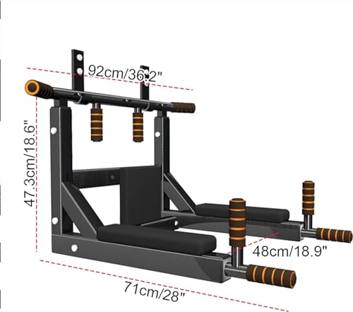 Wall Mounted Pull Up Bar - Heavy Duty Strength Training Fitness Equipment, Multifunctional Power Tower Dip Station Support to 550lbs