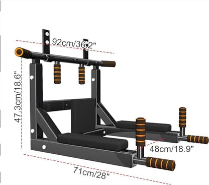 Wall Mounted Pull Up Bar - Heavy Duty Strength Training Fitness Equipment, Multifunctional Power Tower Dip Station Support to 550lbs