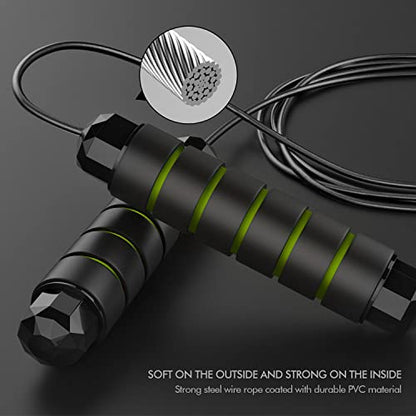 Jump Rope, Tangle-Free Rapid Speed Jumping Rope Cable with Ball Bearings for Women, Men, and Kids, Adjustable Steel Jump Rope with Foam Handles for Home Gym Exercise Fitness Workout Equipment & Slim Body - color: Green