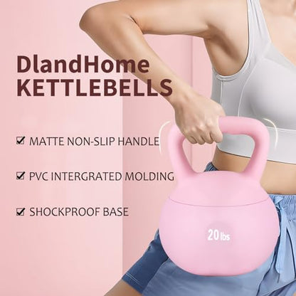 DlandHome Kettlebell Weights Strength Training Kettlebell-Great for Full Body Workout and Strength Training,Easy Grip Handle,PVC Filled with Iron Sand - color: Pink-20lbs