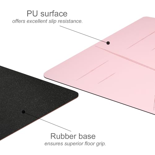 Natural Rubber Yoga Mat - Non Slip Non Toxic - 5mm Thick Yoga Mat for Hot Yoga/Pilates - Extra Large 26.8’’ with Alignment Guide - Sweat Proof - with Carrying Bag