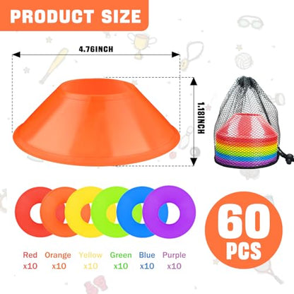 60 Pack Mini Soccer Cones–Mini Disc Cones for Agility Training,Soccer,Football,Sports Drills,Field Markers,Cones Sports Equipment,Portable Stackable Mini Cones with Carry Bag