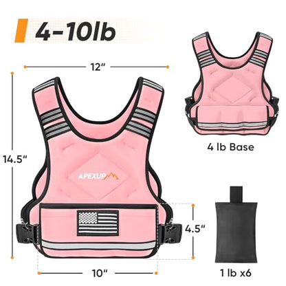 Adjustable Weighted Vest, 4-10lb/12-18lb/20-32lb Vest with 6 Ironsand Weights and Large Pocket, Weight Vest for Men Women Strength Training, Running, Walking - color: Pastel Pink, size: 4-10lbs