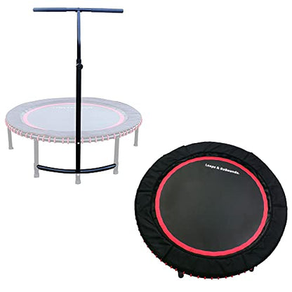 LEAPS & REBOUNDS 48" Adjustable Stability Bar Attachment with 48" Mini Fitness Trampoline and Home Gym Rebounder for Cardio Exercises, Red