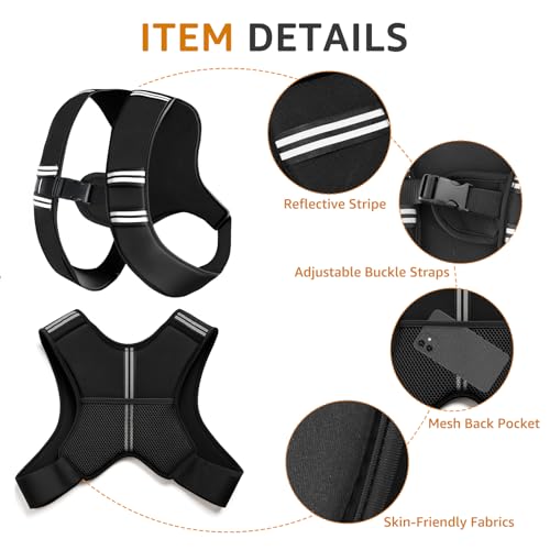 Weighted Vest for Men and Women, Silicone-Iron Fill Even Weight, Adjustable Workout Weight Vest with Reflective Stripes & Phone Pocket, Body Strength Training Gear for Walking Rucking Gym - size: 8 lb