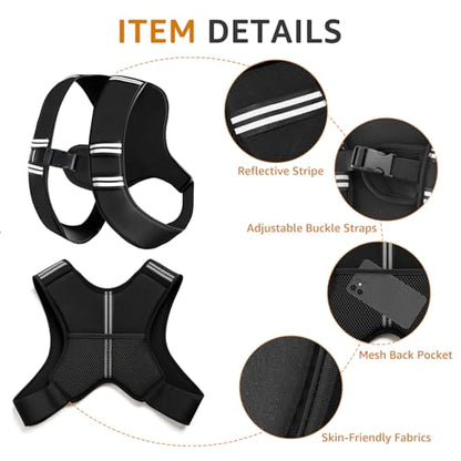 Weighted Vest for Men and Women, Silicone-Iron Fill Even Weight, Adjustable Workout Weight Vest with Reflective Stripes & Phone Pocket, Body Strength Training Gear for Walking Rucking Gym - size: 8 lb