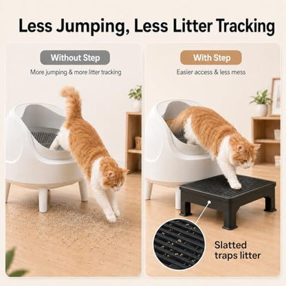 Litter Box Step for Automatic Litter Boxes, Double-Layer Litter Trapper Step Platform, Adjustable 3.5" & 6", Non-Slip 16.5" x 12.6" Cat Litter Step Ramp for Senior Cats & Kittens