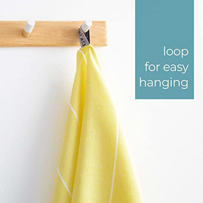 Cacala 100% Turkish Cotton Kitchen Tea Towels, Highly Absorbent Luxury Soft Quick Drying Dish Towel with Hanging Loop for Gym, Yoga, Bath, Sports, Cleaning and Kitchen (23 x 36), Light Yellow - color: Light Yellow