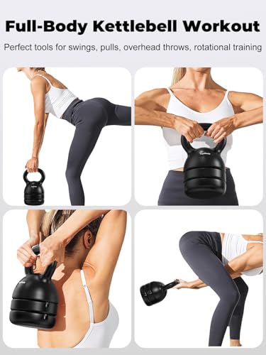 TopMade Adjustable Kettlebell Weights Set Cast Iron Exercise Fitness Kettle Ball Grip 5, 8, 9,12lb Free Weight Men Women Kettlebells for Home Gym Workout Ballistic, Core,Strength Training