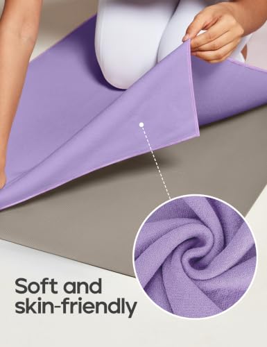 Heathyoga Yoga Mat Towel Non Slip for Hot Yoga Towel with Silicone Grip & Free Spray Bottle, 72"X26" Extra Large Microfiber Yoga Towel for Bikram, Pilates, Fitness - color: Light Purple