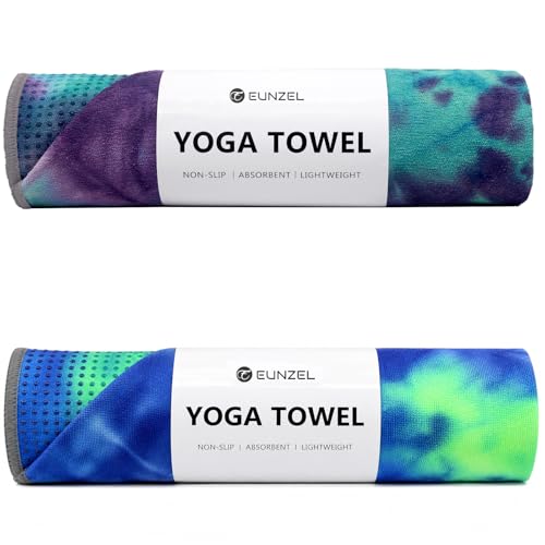 Eunzel 2 Pack Yoga Towel,Hot Yoga Mat Towel with Grip Dots Sweat Absorbent Non-Slip for Hot Yoga, Pilates and Workout 24" x72, Zen Ocean & Mystic Aurora - color: Z-zen Ocean & Mystic Aurora, size: 72" x 24"