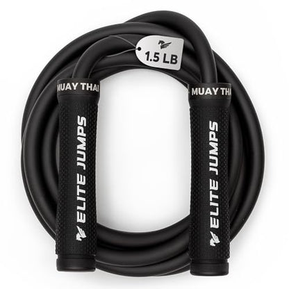 Muay Thai 3.0 Weighted Jump Rope for Men & Women - Professionally Designed for High-Intensity Training | Muay Thai, MMA & Fitness Jump Rope - Full Body Workout Weighted Rope - color: Black 1.5lb