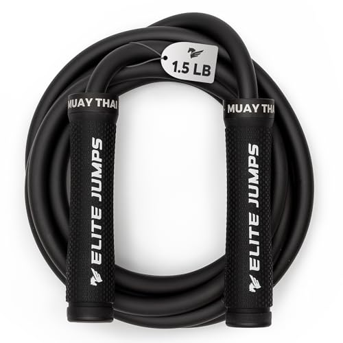 Muay Thai 3.0 Weighted Jump Rope for Men & Women - Professionally Designed for High-Intensity Training | Muay Thai, MMA & Fitness Jump Rope - Full Body Workout Weighted Rope - color: Black 1.5lb