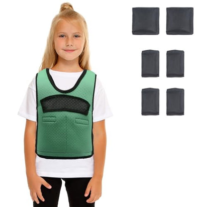 Weighted Vest for Kids Including 6 Removable Weights, (Large, Ages 10+) - color: Green, size: Large