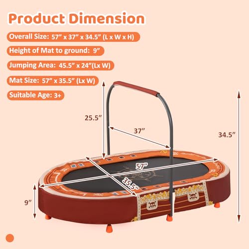 Indoor Trampoline, 55" Foldable Trampoline with Handle, Oval Trampoline for Kids, Play Rebounder, Kids Trampoline Indoor, Gift for Girls Age 3+