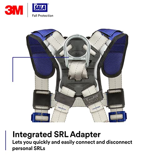3M DBI-SALA ExoFit X100 Comfort Vest Safety Harness Fall Protection, OSHA, ANSI, General Purpose, 1 D-Ring, Tongue Buckle Leg Strap, Pass-through Chest Buckle, Zinc Plated Steel, 1401000, Small - size: Small