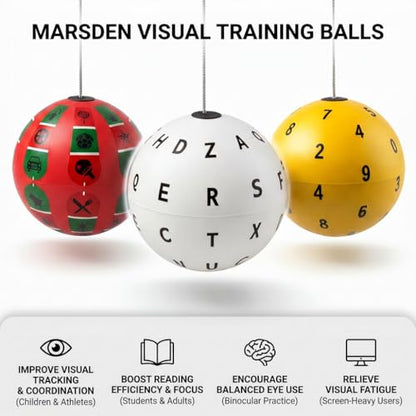 Marsden Ball for Visual Tracking & Focus – Adjustable Letter Ball on a String with Ceiling Hooks & Guide – Home Vision Training Tool for Hand Eye Coordination & Reflex Development