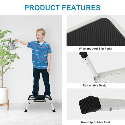 Valeo Folding Step Stool, Adjustable Step Stool with Non-Slip Platform, 330 Lbs Capacity, Step Ladder for Adults or Kids in Kitchen, Bathroom, RV, Camping, Office, White - color: White