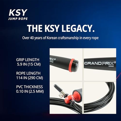Jump Rope for Men and Women (Grand Prix Ultra Speed Series) – Adjustable Wire Rope for CrossFit, Boxing, and Fitness Training – Smooth, Fast, Tangle-Free Rotation (Made in Korea) - color: Black/Yellow