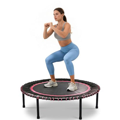 40"/48" Fitness Rebounder Trampoline with 4-Level Adjustable Foam Handle, Quiet and Stable Exercise Trampoline for Kids Adults, Indoor/Outdoor Mini Trampoline - color: Pink