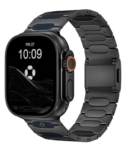 Grade 5 Titanium Watch Band for Apple Watch Ultra 3/2/1 49mm & Series 11/10 46mm - 22mm Wide-Body Apple Watch Ultra Band with Scratch Resistant DLC Coating for men - QT-X009 Luxury Series - color: Black