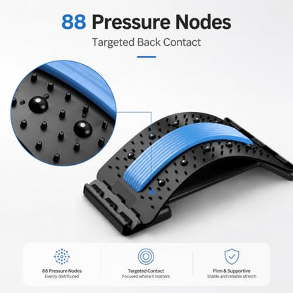 Back Stretcher for Lower Back, Adjustable Lumbar Support Board with 88 Pressure Nodes, Back Stretching Device for Posture Support, Portable Back Support for Chair, Floor, Home & Office (Blue)