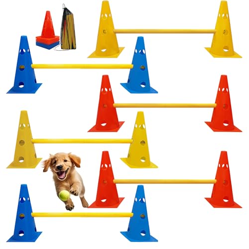 Dog Agility Hurdle Cone Set, Dog Agility Backyard Set Include Height cossbar Agility Rods, Dog Agility Equipment for Rehabilitation & Beginners(Blue+Orange+Yellow) - color: Blue+Orange+Yellow